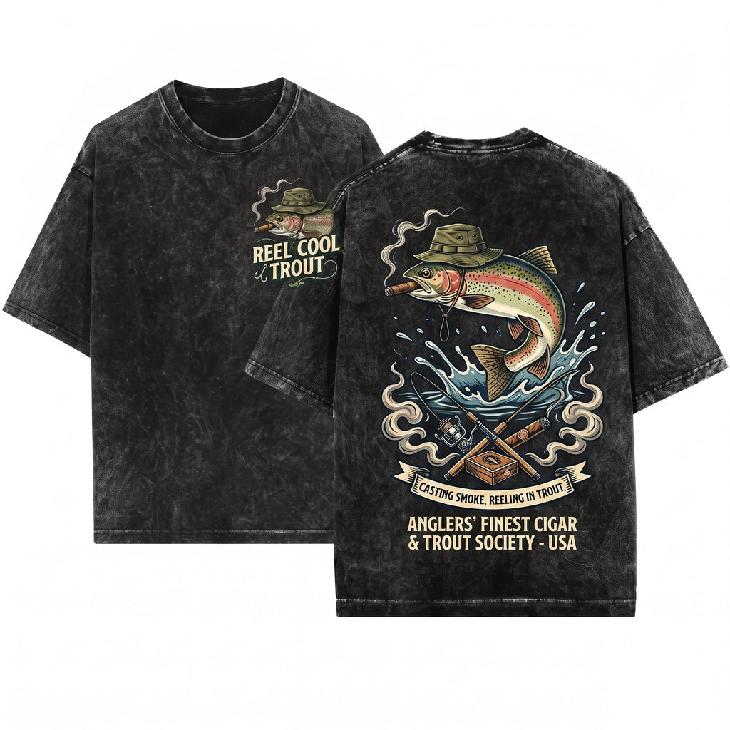 Funny Vintage Smoking Hat Trout Fly Fishing Graphic Angler Gift for Him Unisex Wash T-Shirt