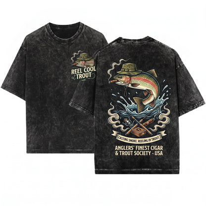 Funny Vintage Smoking Hat Trout Fly Fishing Graphic Angler Gift for Him Unisex Wash T-Shirt
