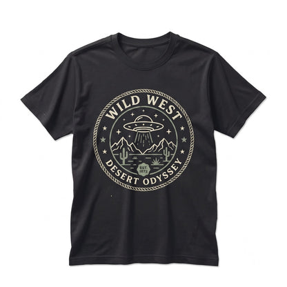 Retro Wild West UFO Graphic Desert Alien Sci-Fi Cowboy Cotton Unisex TShirt