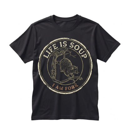 Life Is Soup I Am Fork Possum Opossum Gift Dark Academia Funny Gen Z Weird Meme Ironic Unisex TShirt