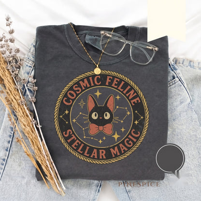 Jiji Anime Cat Embroidered Kawaii Cozy Studio Inspired Witchy Magical Familiar Cute Gift Unisex TShirt