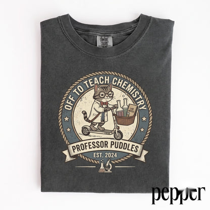 Science Cat Scooter Graphic Chemistry Teacher Laboratory Humor Nerdy Classroom Experiment Gift Apparel Unisex TShirt
