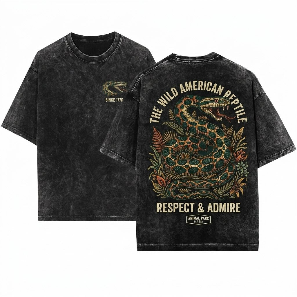 Vintage Snake Python Gothic Nature Wildlife Boho Reptile Distressed Unisex Wash T-Shirt