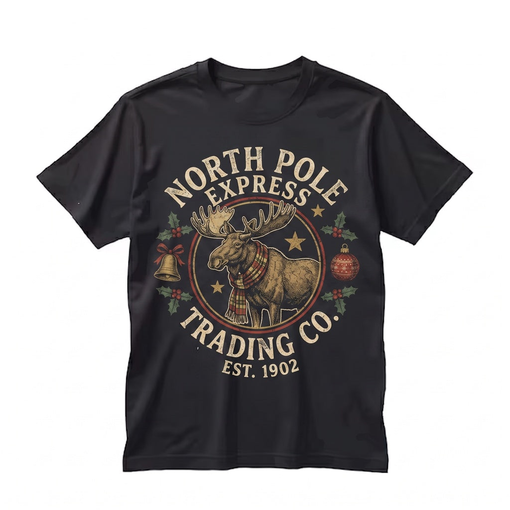 Vintage Christmas Moose Lover Holiday Graphic Festive Animal Trio Gift Unisex TShirt