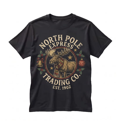 Vintage Christmas Moose Lover Holiday Graphic Festive Animal Trio Gift Unisex TShirt