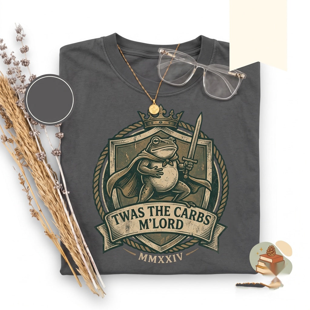 Twas the Carbs M’Lord Knight Frog Embroidered Funny Medieval Fantasy RPG Humor Unisex TShirt