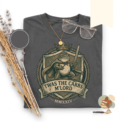 Twas the Carbs M’Lord Knight Frog Embroidered Funny Medieval Fantasy RPG Humor Unisex TShirt