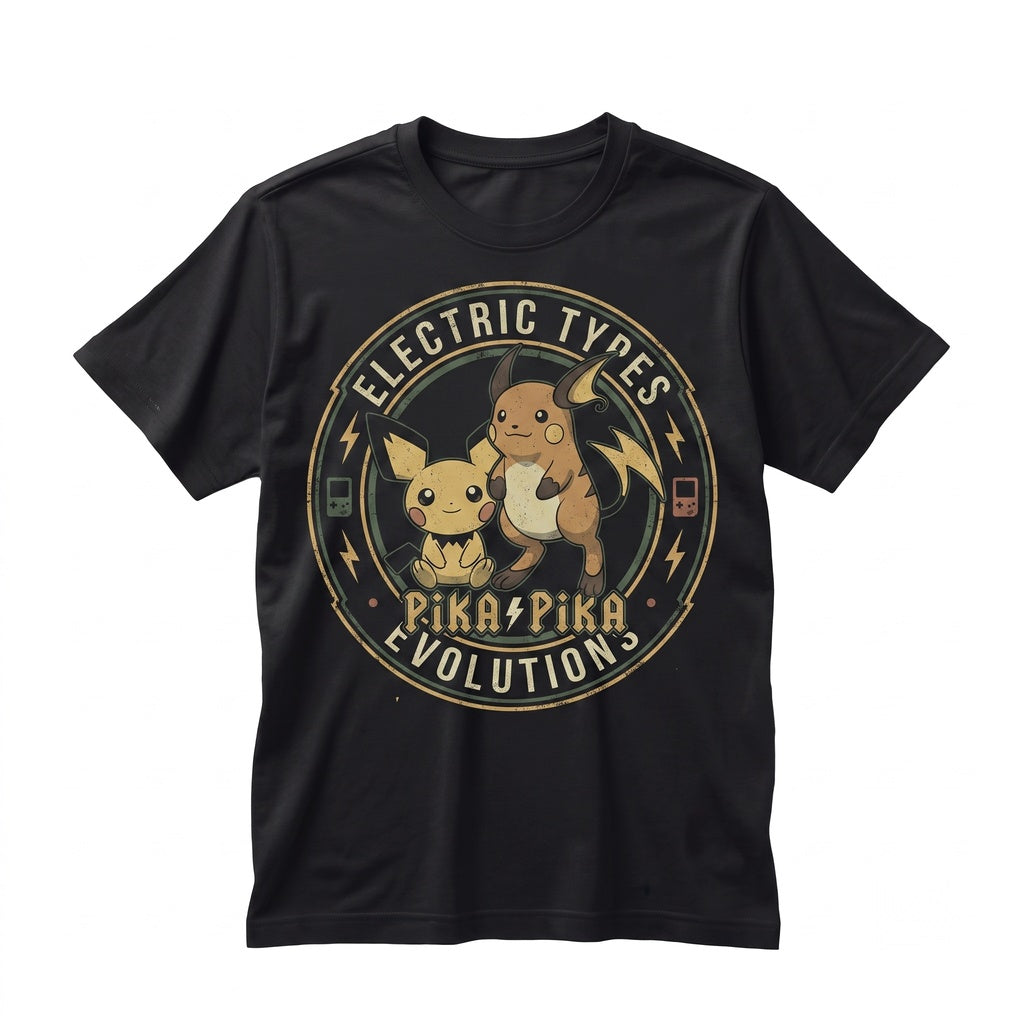 Pichu Pikachu Raichu Evolution Vintage Wash Anime Graphic 2-Sided Retro Oversized Gamer Gift Unisex TShirt
