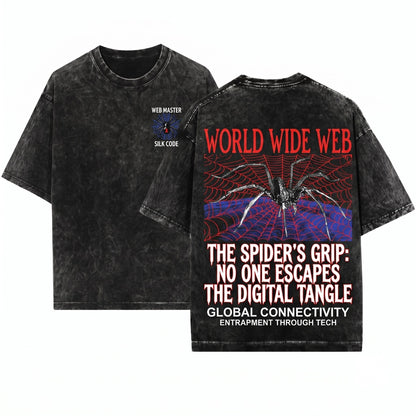 World Wide Web Vintage Japanese Spider God Arachnid Mythical Legend Graphic Anime Aesthetic Apparel Unisex Wash T-Shirt