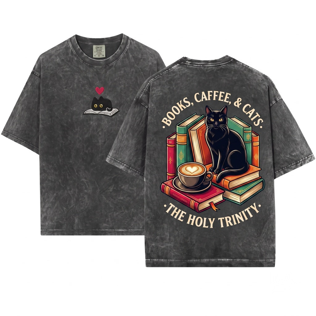 Embroidered Black Cat Cozy Book Club Reader Gift Unisex Wash T-Shirt