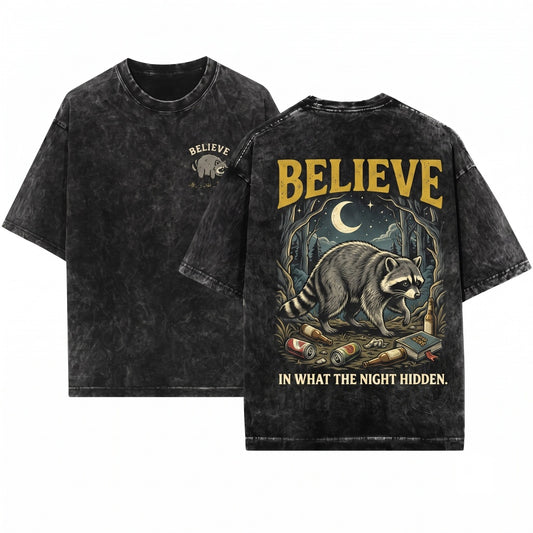 Believe Jimothy Embroidered Seattle Raccoon Unisex Wash T-Shirt