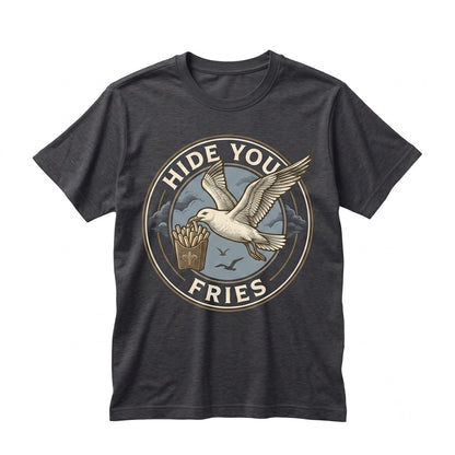 Hide Your Fries Seagull Graphic Funny Bird Foodie Beach Humor Cotton Unisex TShirt