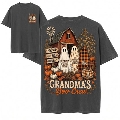 Customized Grandmas Boo Crew Pumpkin Patch Trio Ghost Sweatshirt Unisex Wash T-Shirt