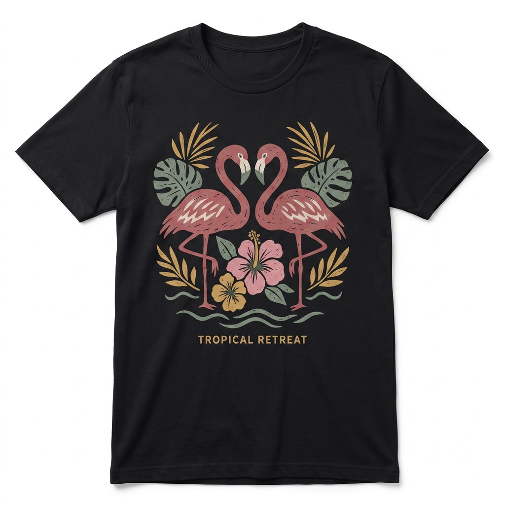 Pink Flamingo Tropical Beach Vacation Front Back Graphic Apparel Unisex TShirt