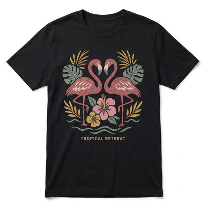 Pink Flamingo Tropical Beach Vacation Front Back Graphic Apparel Unisex TShirt