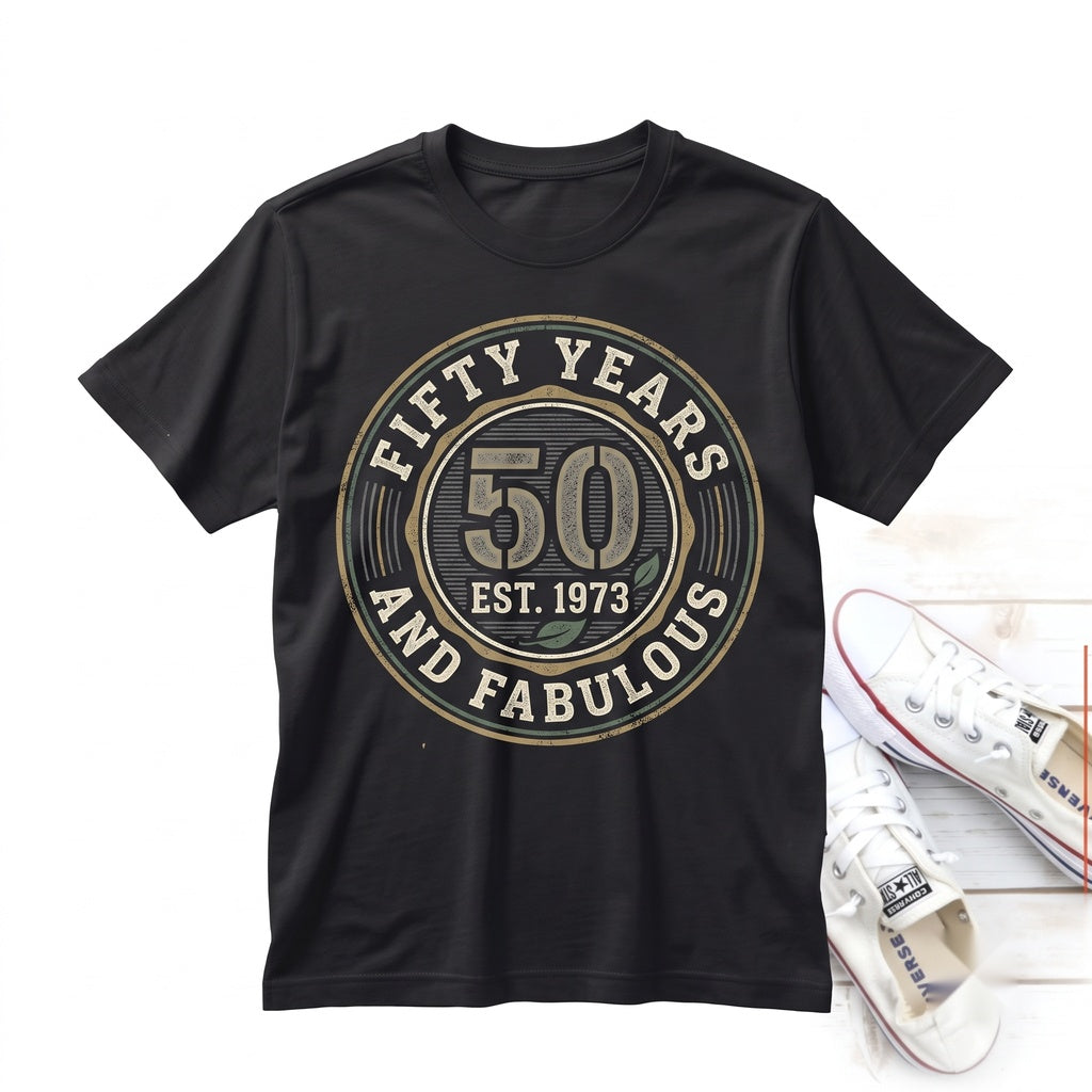 Vintage 50th Birthday Fifty Milestone Celebration Graphic Apparel Gift for Men Women Unisex TShirt