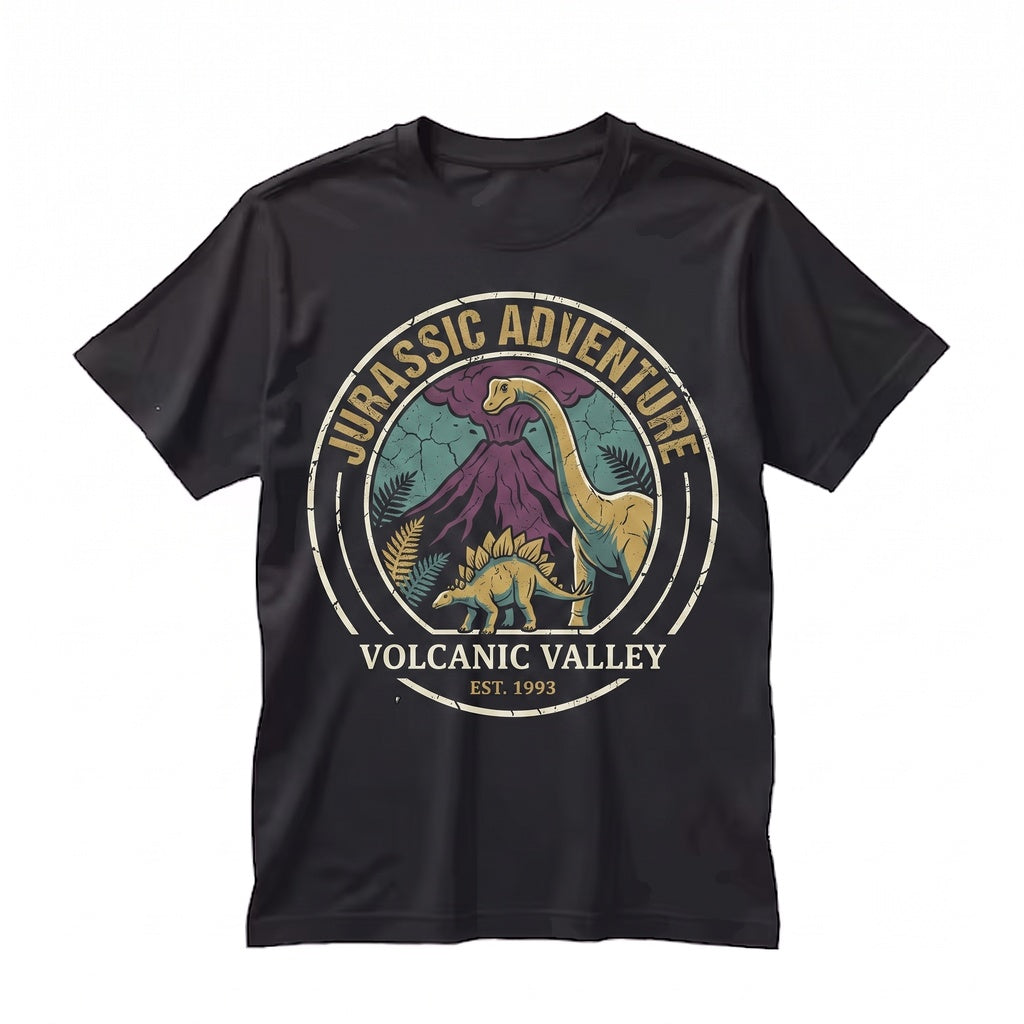 Retro Vintage Prehistoric Dinosaur Stegosaurus Velociraptor River Nature Graphic Gift Unisex TShirt