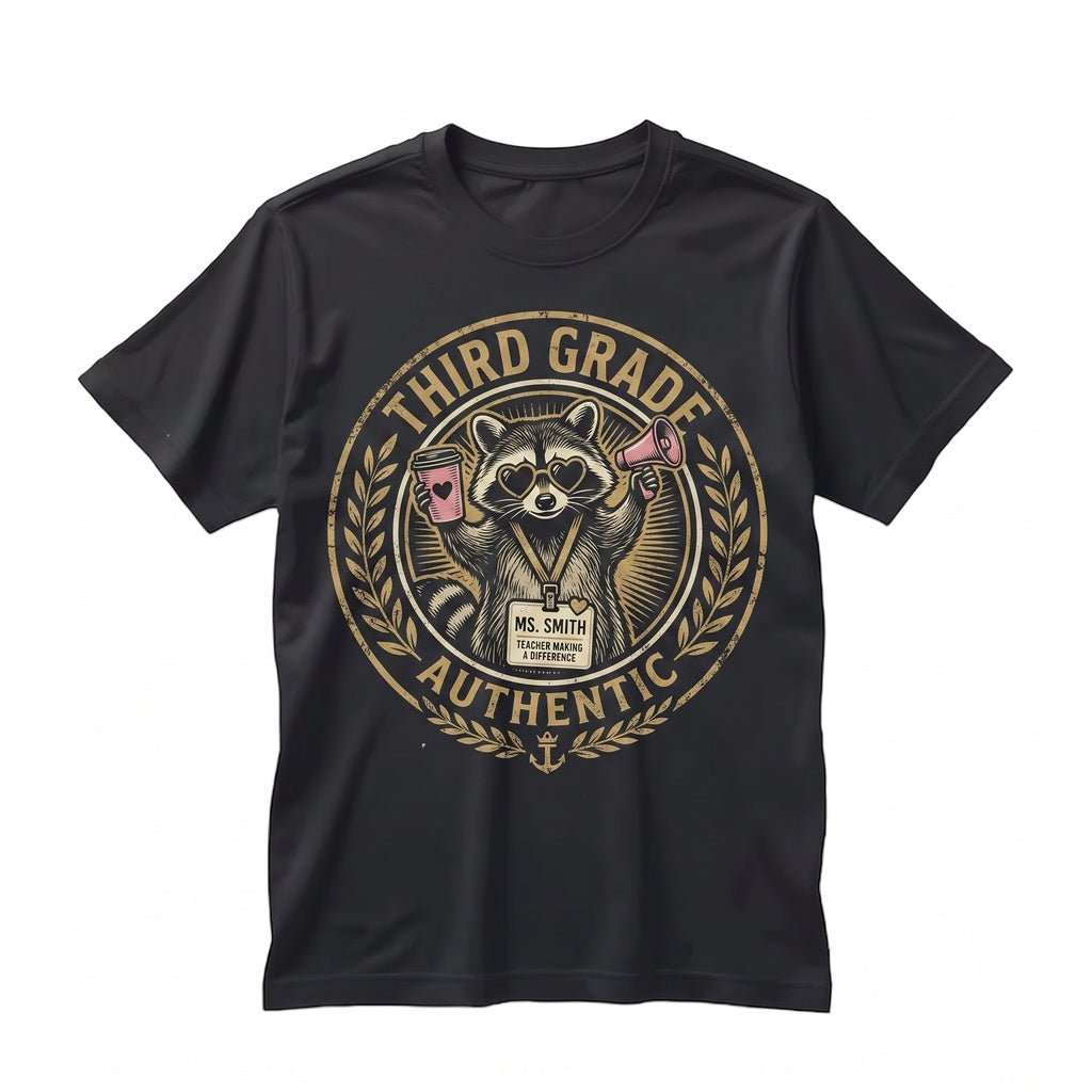 Personalized Grade Level Funny Raccoon Back to School Elementary Educator Team Apparel, Unisex TShirt