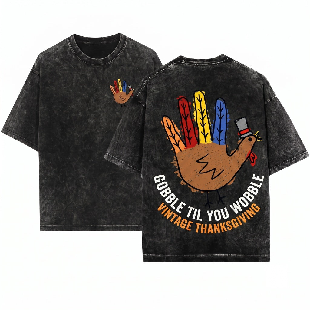 Retro Happy Thankful Grateful Blessed Funny Autumn Fall Thanksgiving Unisex Wash T-Shirt