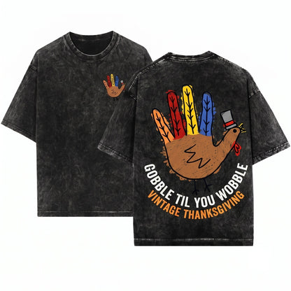 Retro Happy Thankful Grateful Blessed Funny Autumn Fall Thanksgiving Unisex Wash T-Shirt
