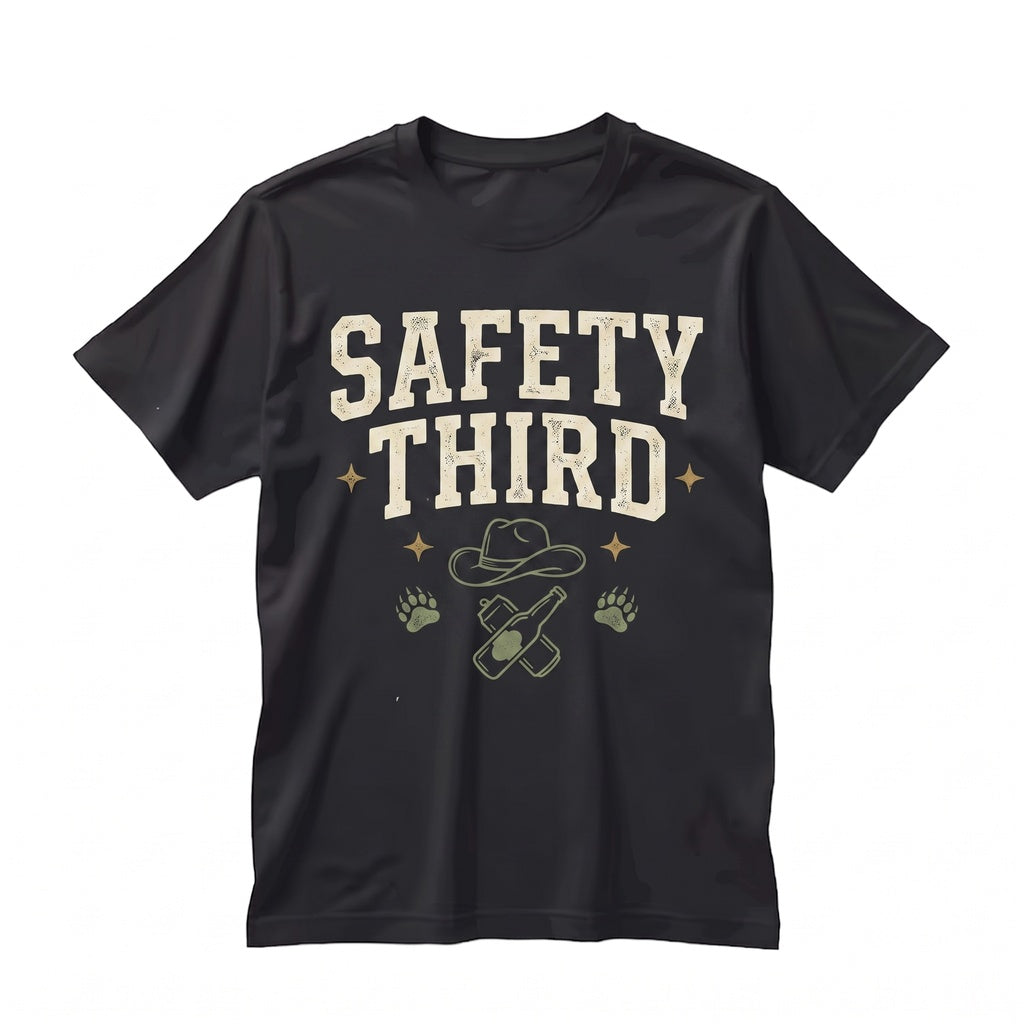Safety Third Western Cowboy Riding Bear Funny Rodeo Humor Graphic Wild West Gift Unisex TShirt