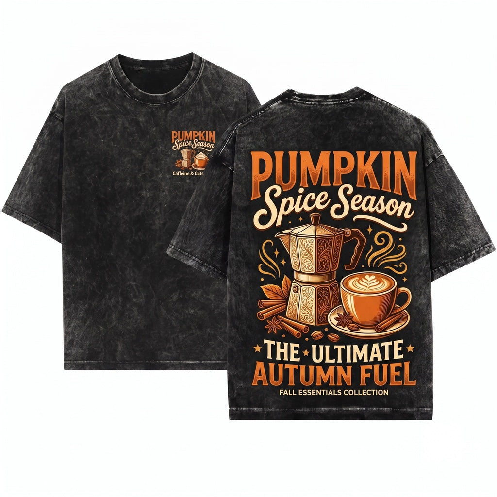 Pumpkin Spice Autumn Fall Coffee Weather Season Vibes Graphic Unisex Wash T-Shirt