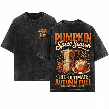 Pumpkin Spice Autumn Fall Coffee Weather Season Vibes Graphic Unisex Wash T-Shirt