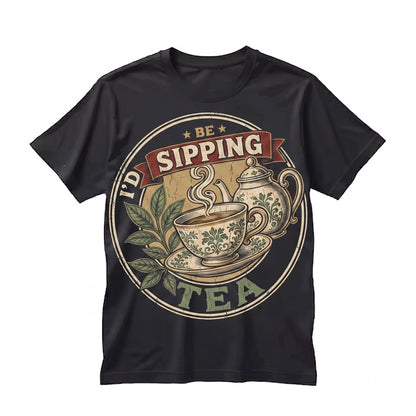 Vintage Ceramic Teacup Graphic Cozy Herbal Tea Lover Present Id Rather Be Sipping Aesthetic Apparel Unisex TShirt
