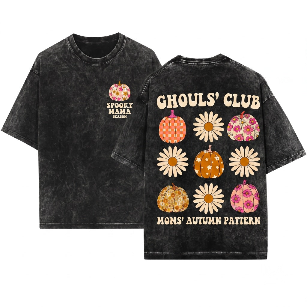 Retro Vintage Floral Pumpkin Cute Halloween Fall Autumn Women Unisex Wash T-Shirt