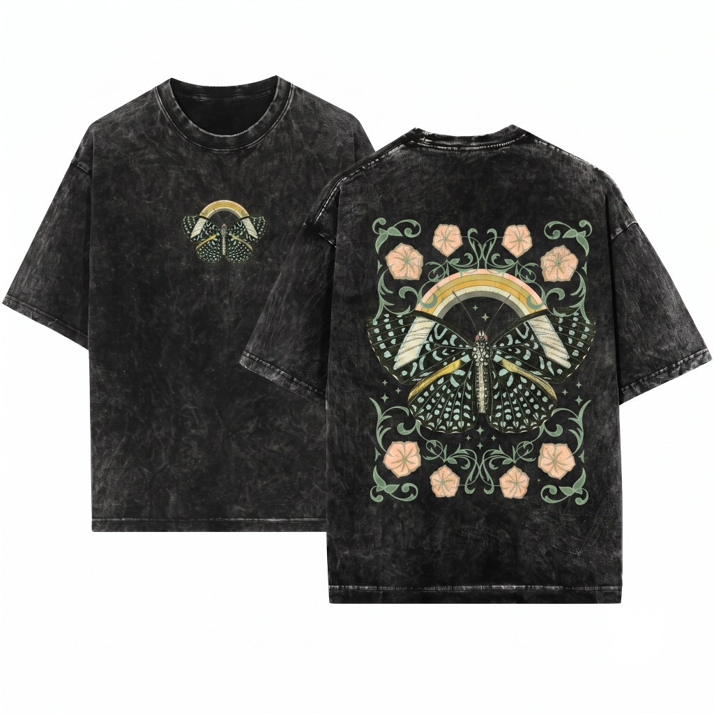 Oversized Boho Butterfly Garment Dyed Aesthetic Gift Unisex Wash T-Shirt