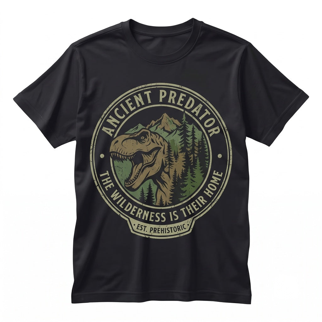 Vintage T-Rex Dinosaur Prehistoric Mountain Forest Nature Rugged Graphic Gift Unisex TShirt