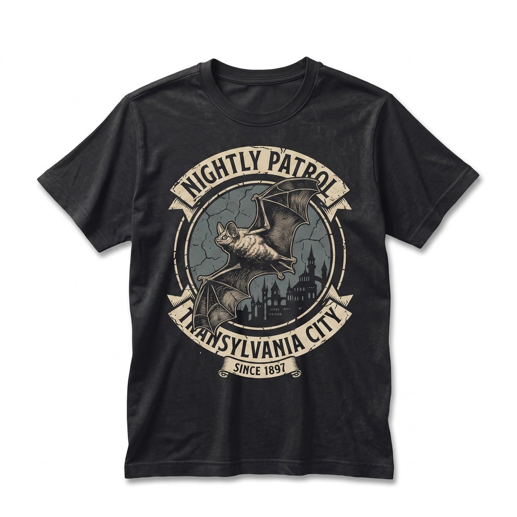 Gothic Bat Distressed Cityscape Graphic Dark Academia Apparel Unisex TShirt