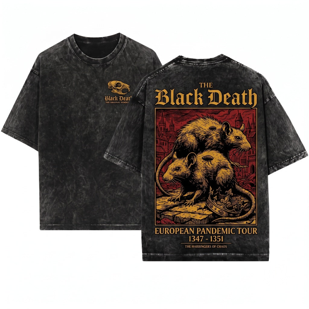 Black Death European Tour 1347-1351 Vintage Gothic Medieval Plague Rat Dark Art Unisex Wash T-Shirt