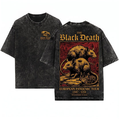Black Death European Tour 1347-1351 Vintage Gothic Medieval Plague Rat Dark Art Unisex Wash T-Shirt