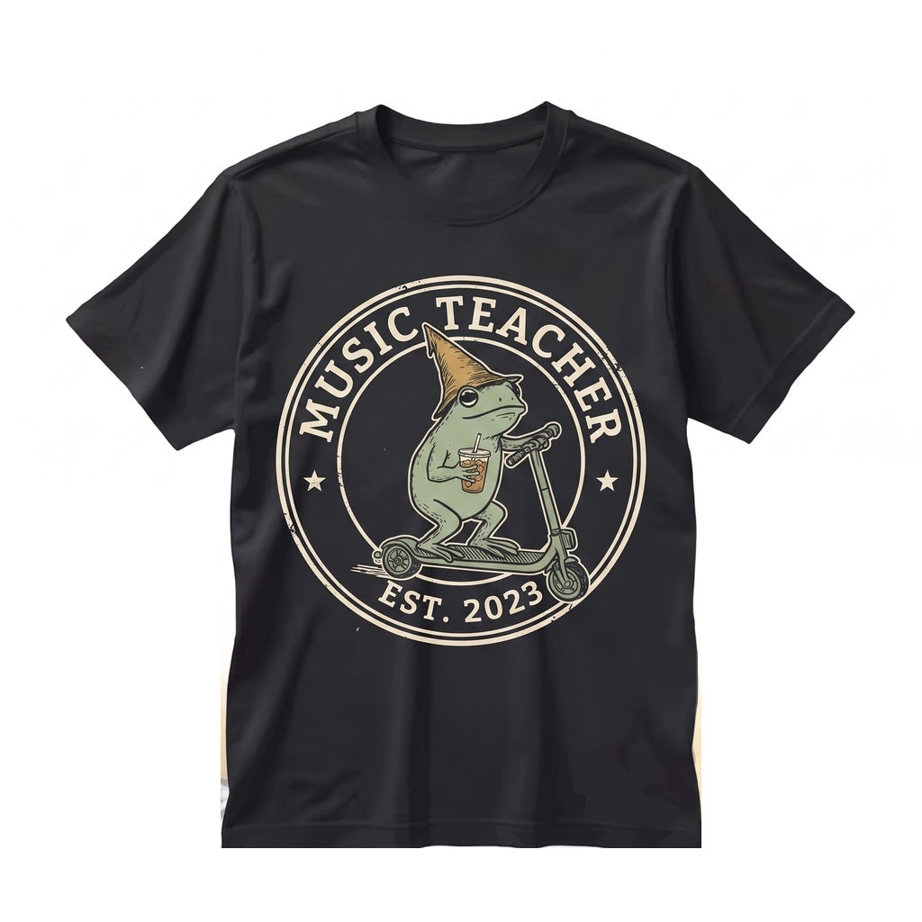 Funny Frog Drinking Iced Coffee Playing Piano Music Band Chorus Teacher Back To School Cute Graphic Unisex TShirt