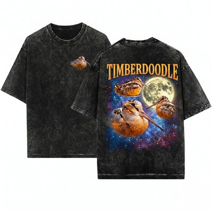 Three Meep Bird American Woodcock Moon Vintage Timberdoodle Galaxy Retro Cosmic Graphic Top Birder Gift Unisex Wash T-Sh