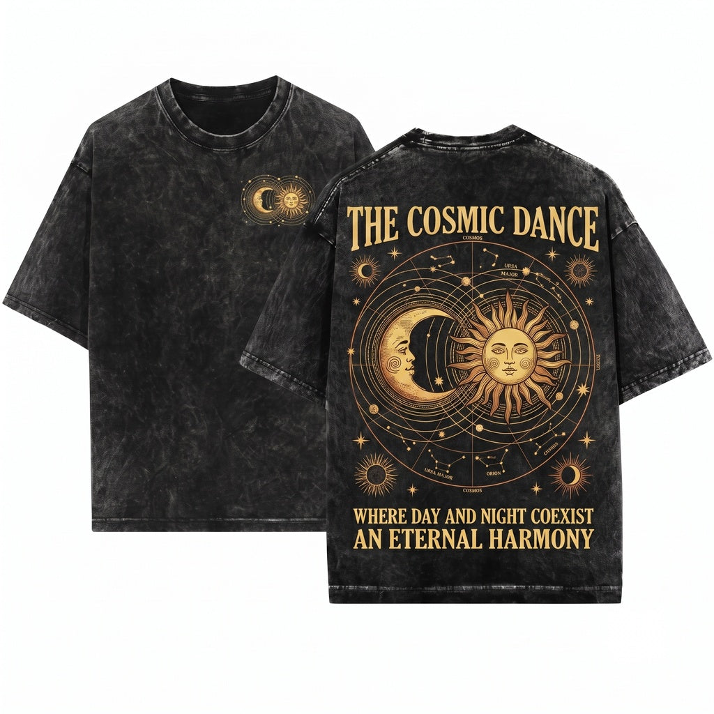 Celestial Sun Moon Vintage Astrology Graphic Unisex Wash T-Shirt
