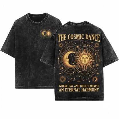 Celestial Sun Moon Vintage Astrology Graphic Unisex Wash T-Shirt