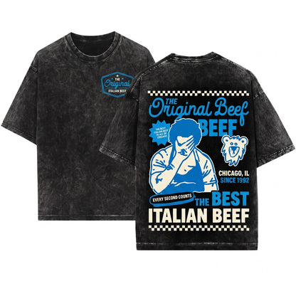 Retro Chicagoland Original Beef Carmi Bear Restaurant Graphic Unisex Wash T-Shirt
