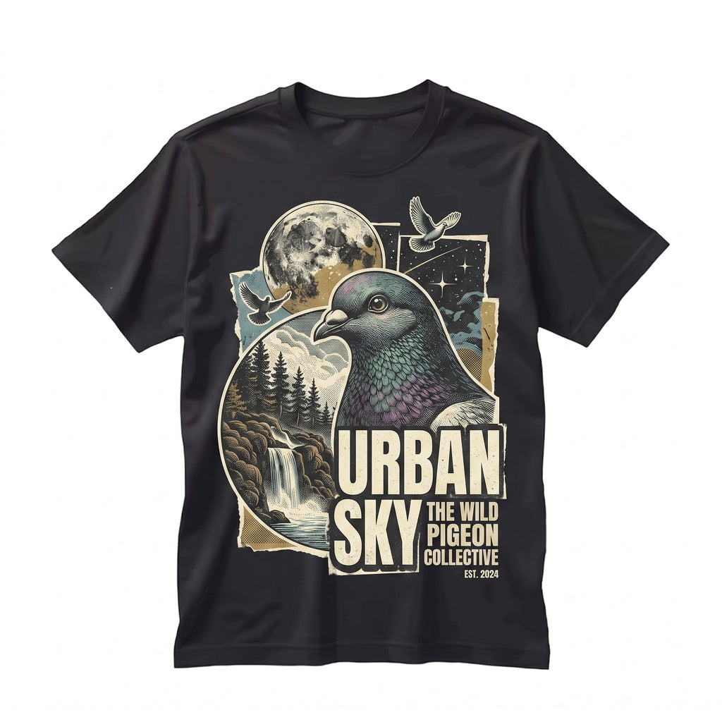 Pigeon Howling to the Full Moon Vintage Bird Graphic Retro Animal Lover Gift 90s Unisex TShirt