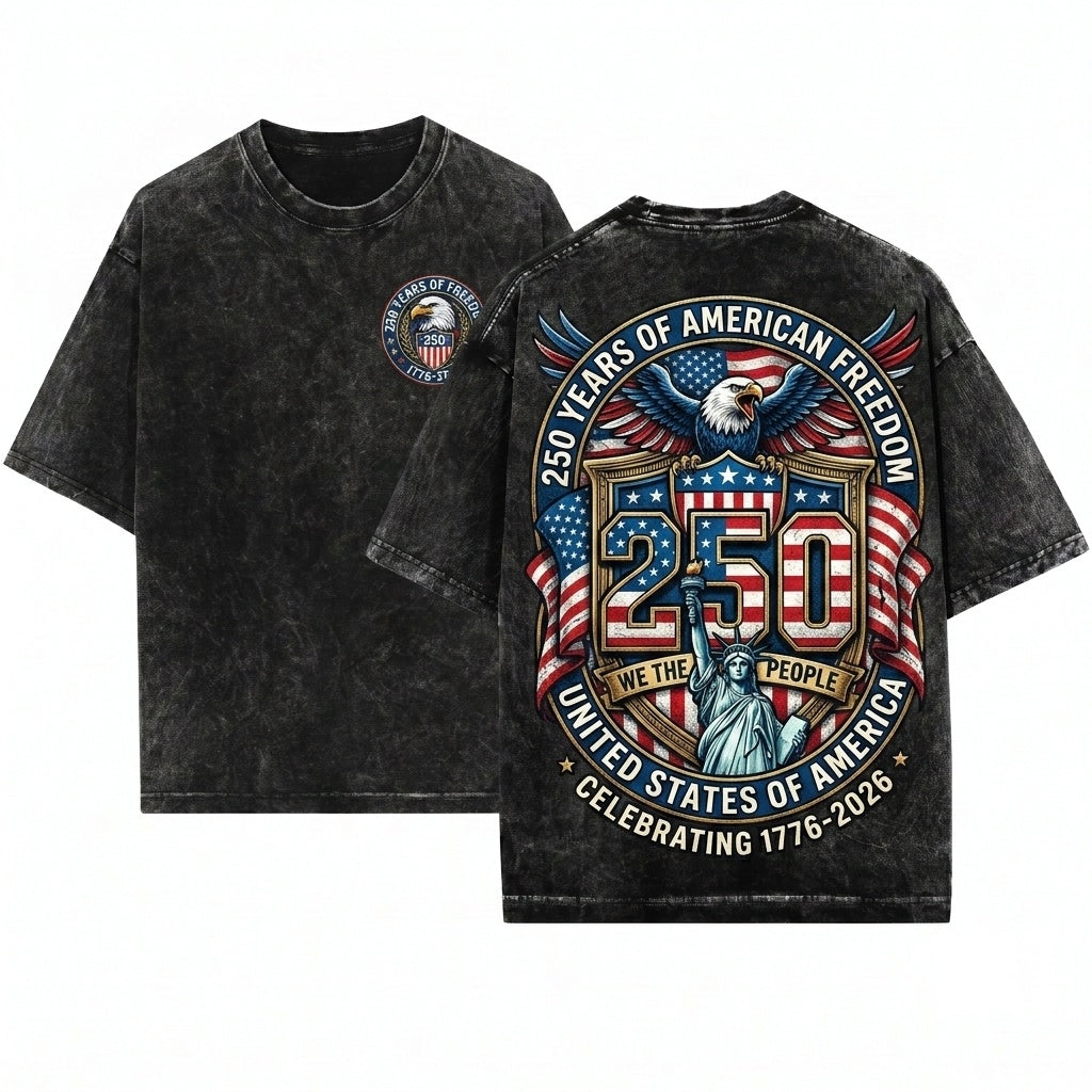 250 Years Freedom Patriotic America We The People Bow Ribbons Unisex Wash T-Shirt