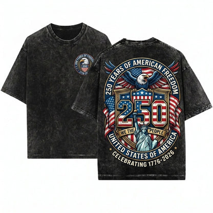 250 Years Freedom Patriotic America We The People Bow Ribbons Unisex Wash T-Shirt