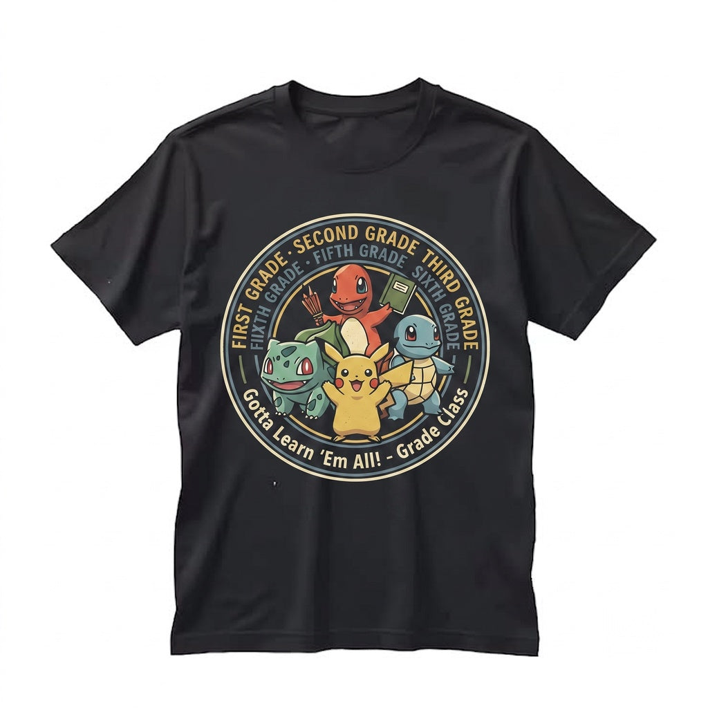Retro Pocket Monster Back To School First Day Of Grade Anime Fan Graphic Unisex TShirt