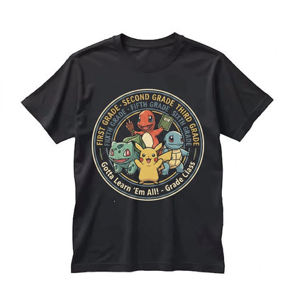 Retro Pocket Monster Back To School First Day Of Grade Anime Fan Graphic Unisex TShirt