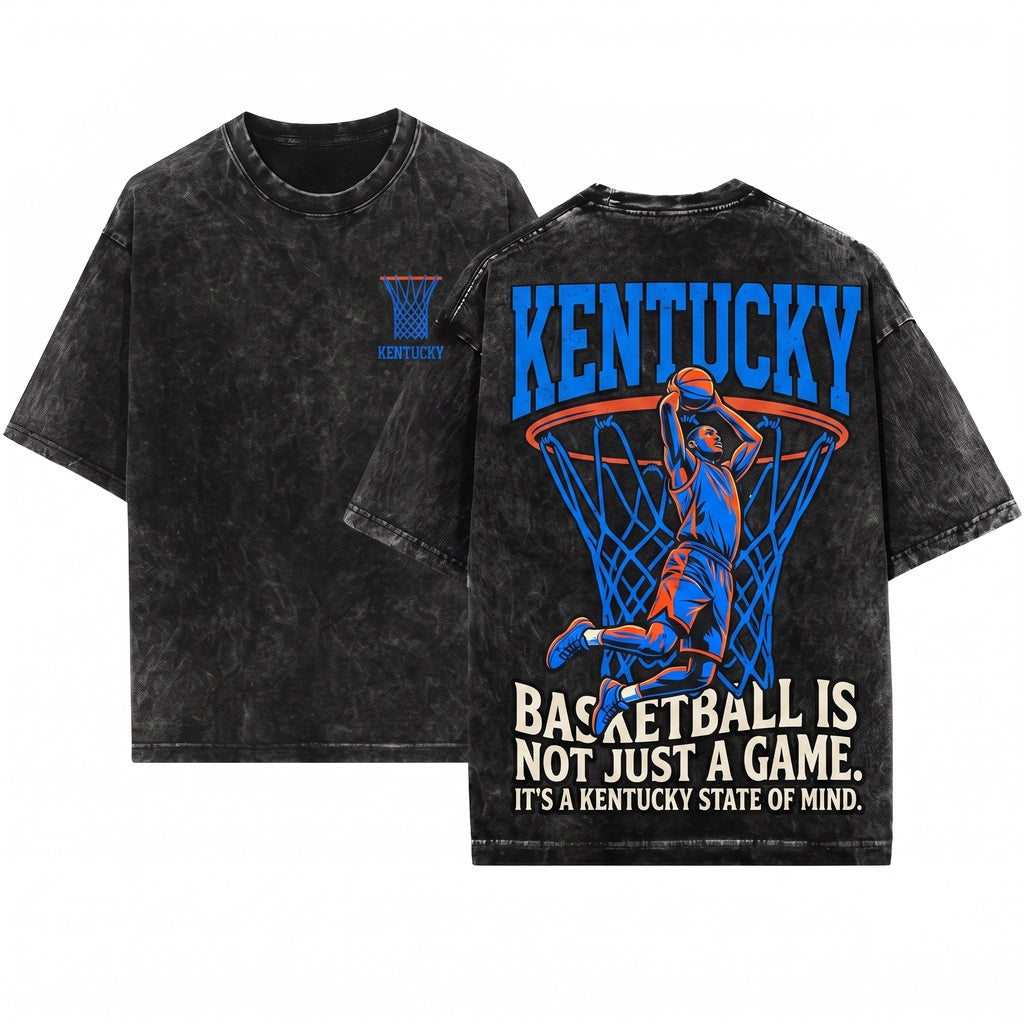 Bluegrass Retro Basketball Hoop Game Day Graphic Unisex Wash T-Shirt