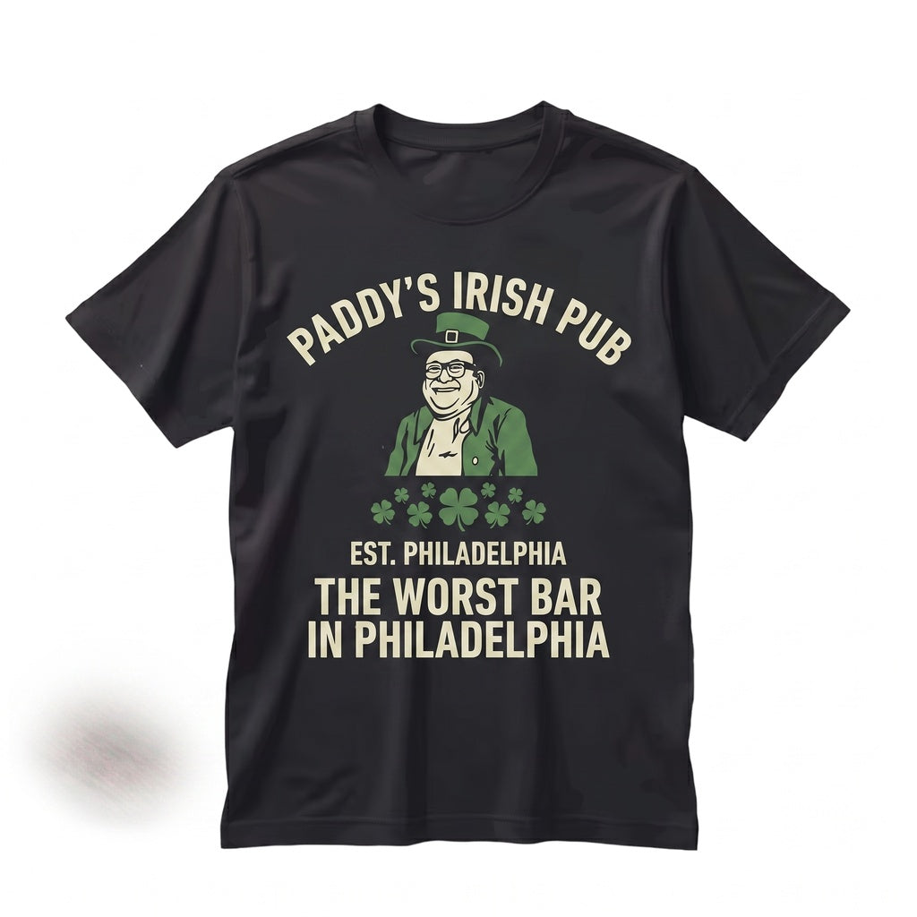 Paddys Irish Pub St Patricks Day Frank Reynolds Green Leprechaun Philadelphia Bar Humor Graphic Vintage Crewneck Unisex TShirt
