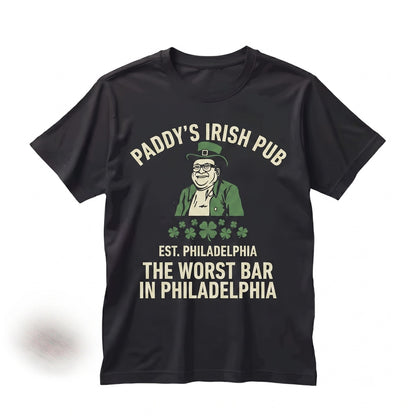 Paddys Irish Pub St Patricks Day Frank Reynolds Green Leprechaun Philadelphia Bar Humor Graphic Vintage Crewneck Unisex TShirt