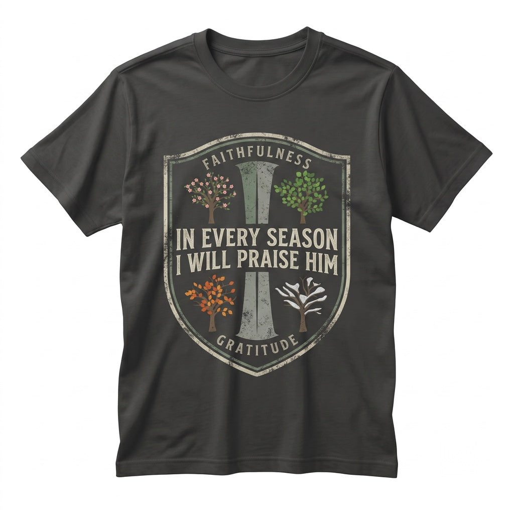 In Every Season I Will Praise Him Christian Faith Bible Verse Religious Graphic Crewneck Unisex TShirt