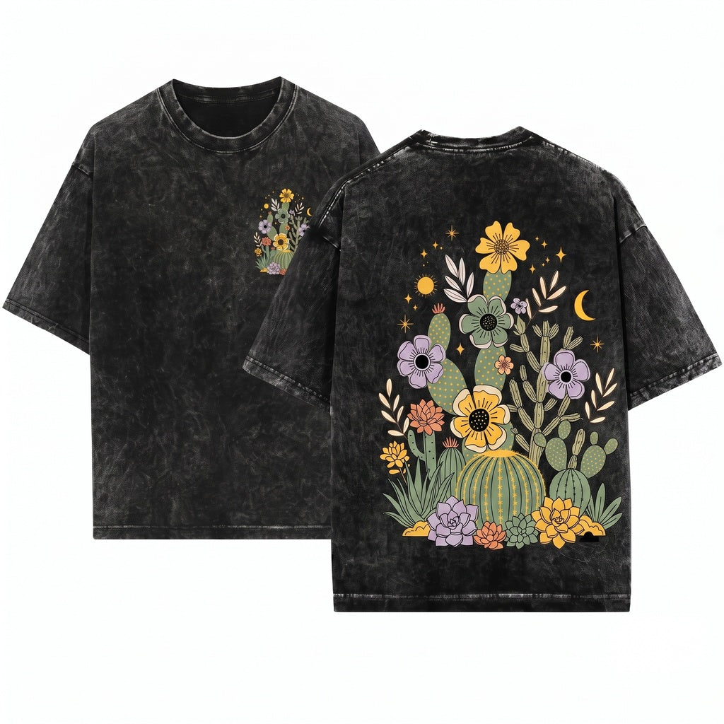 Retro Desert Cactus Floral Graphic Southwest Botanical Nature Boho Western Vintage Plant Gift Unisex Wash T-Shirt