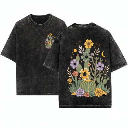 Retro Desert Cactus Floral Graphic Southwest Botanical Nature Boho Western Vintage Plant Gift Unisex Wash T-Shirt